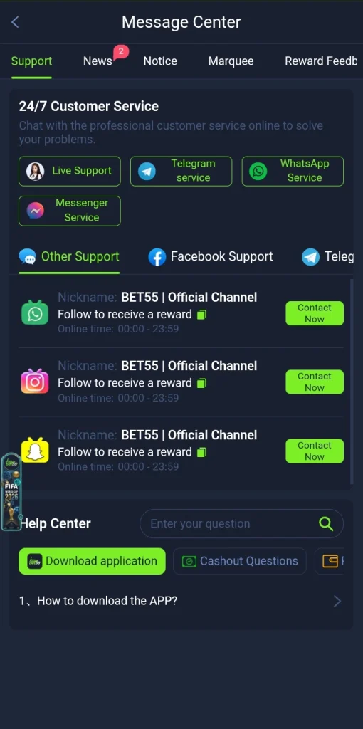 BET55 Costumer Support